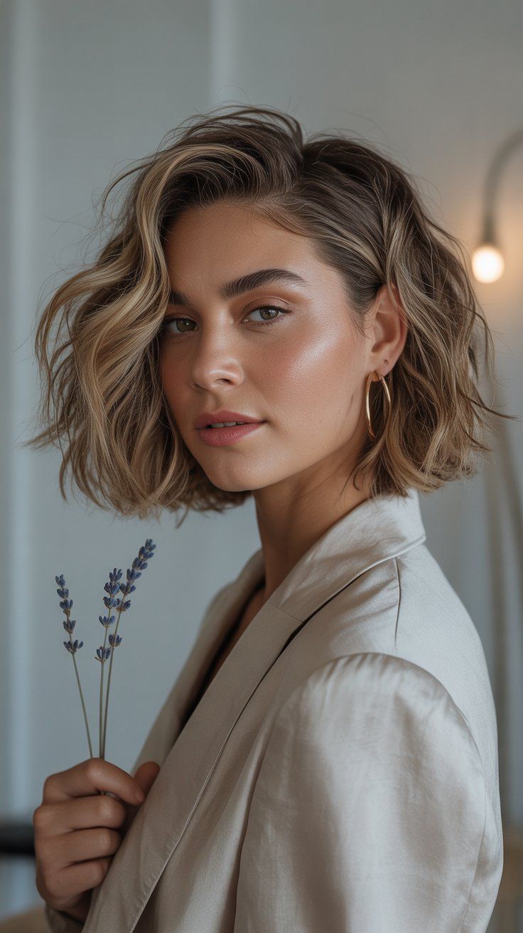 Effortless tousled French bob with honey highlights
